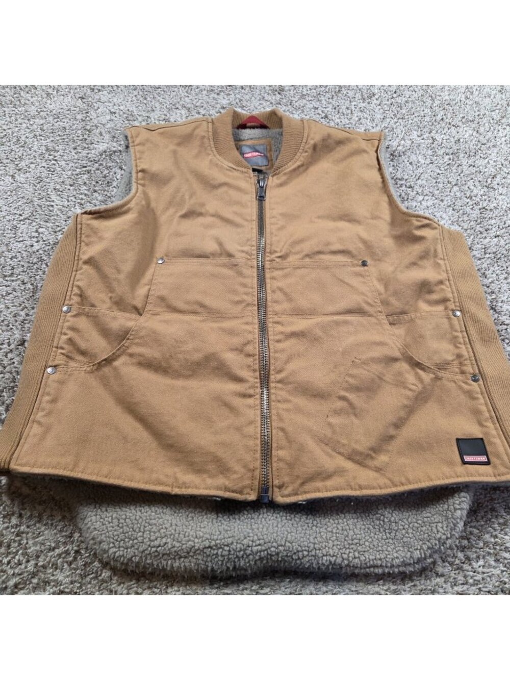 Craftsman Canvas Full Zip Mens XL Tan/Brown Fleece Lined Vest Workwear Read* - Picture 1 of 5